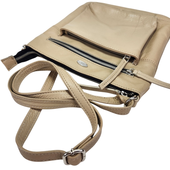 Luxeoria Pebble Grain Leather Crossbody Bag Light Peach Tan Beige Classic Medium - Picture 7 of 16